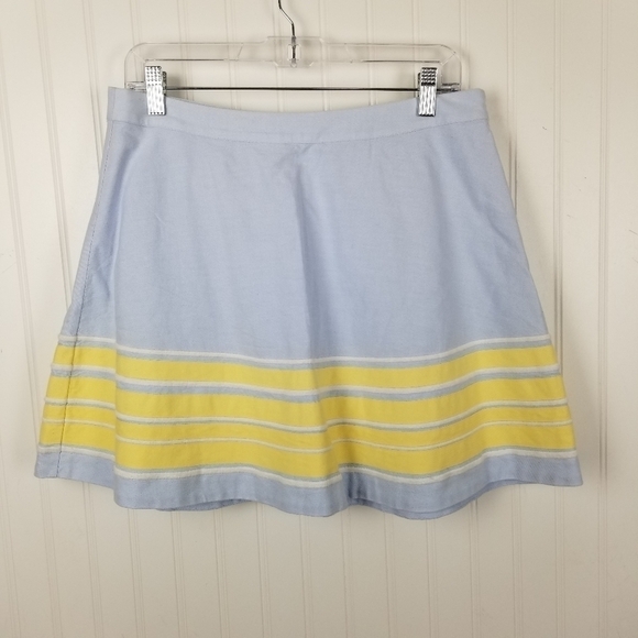 Vineyard Vines Embroidered Cotton Mini Skirt Blue Yellow Stripe Lined A line Zip - Picture 8 of 8